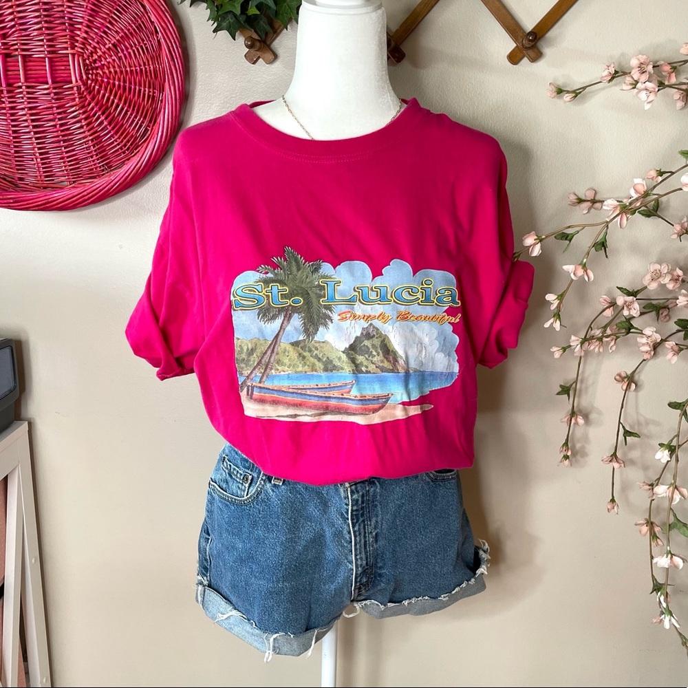5/$25 Vintage st. Lucia hot pink T-shirt